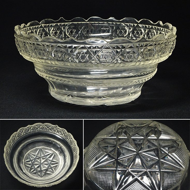∇花∇幕末～明治時代 江戸ガラス 鉛ガラス 唐草文菓子鉢 菓子器