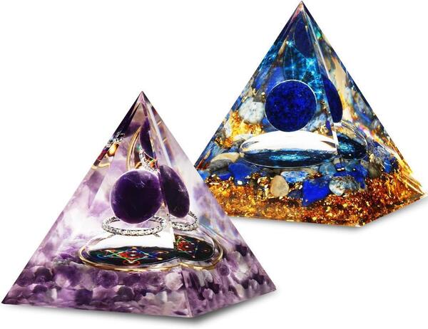 (2個セット)水晶 エネルギー 紫水晶 青水晶 セット ピラミッド ヨガ 瞑想 インテリア 風水 占い 空間 ストレス 睡眠