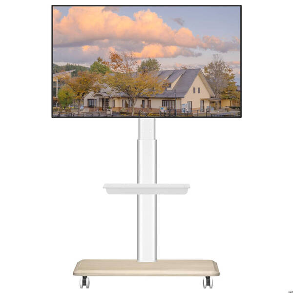 【オフィス、学校、病院、ショッピングモールなど、多用途で利用可能】壁寄せテレビスタンド 27~65インチ対応 木製ベース 移動簡単