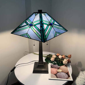 【アートワークな青いステンドグラスのテーブルランプ】アンティーク レトロ ステンドグラス テーブルライト LED スタンドランプ
