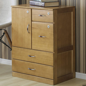 【5箇所の収納スペース、使い分けがしやすい】チェスト 幅47cm キャスター付き 木目調 鍵付き ラッカー塗装仕上げ おしゃれ