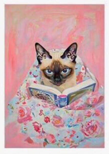 読書する猫⑤ アートポスター インテリア リビング 玄関 トイレ シャム猫 ネコ大好き
