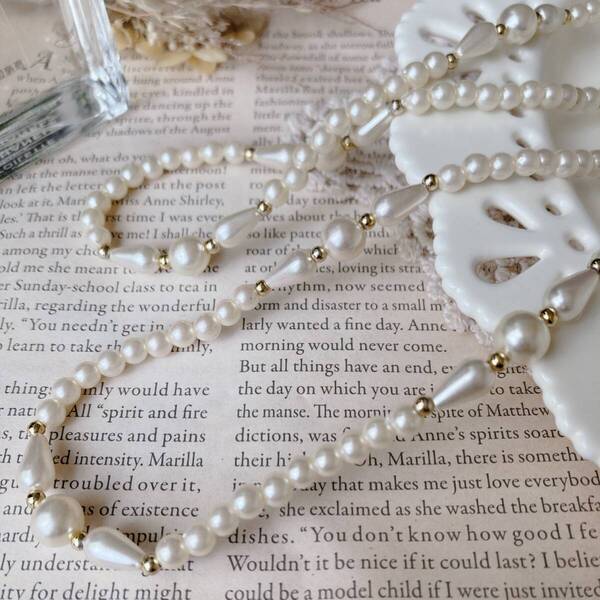 ネックレス ロング ベビーパール デザインネックレス 美品 軽量 ☆Vintage jewelry accessories R0243