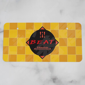 展示用ナンバープレート【 !!!BEAT Midship Amusement イエロー×チェック 】 1枚 ビート PP1 ファッションプレート ライセンスプレート