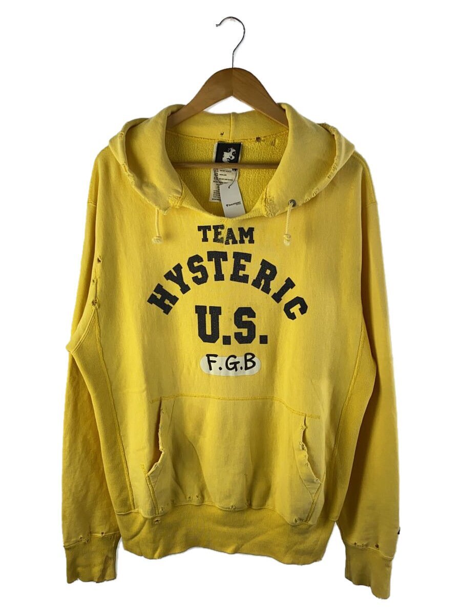 HYSTERIC GLAMOUR◆ダメージ加工/パーカー/L/コットン/YLW/プリント/4CF-0763