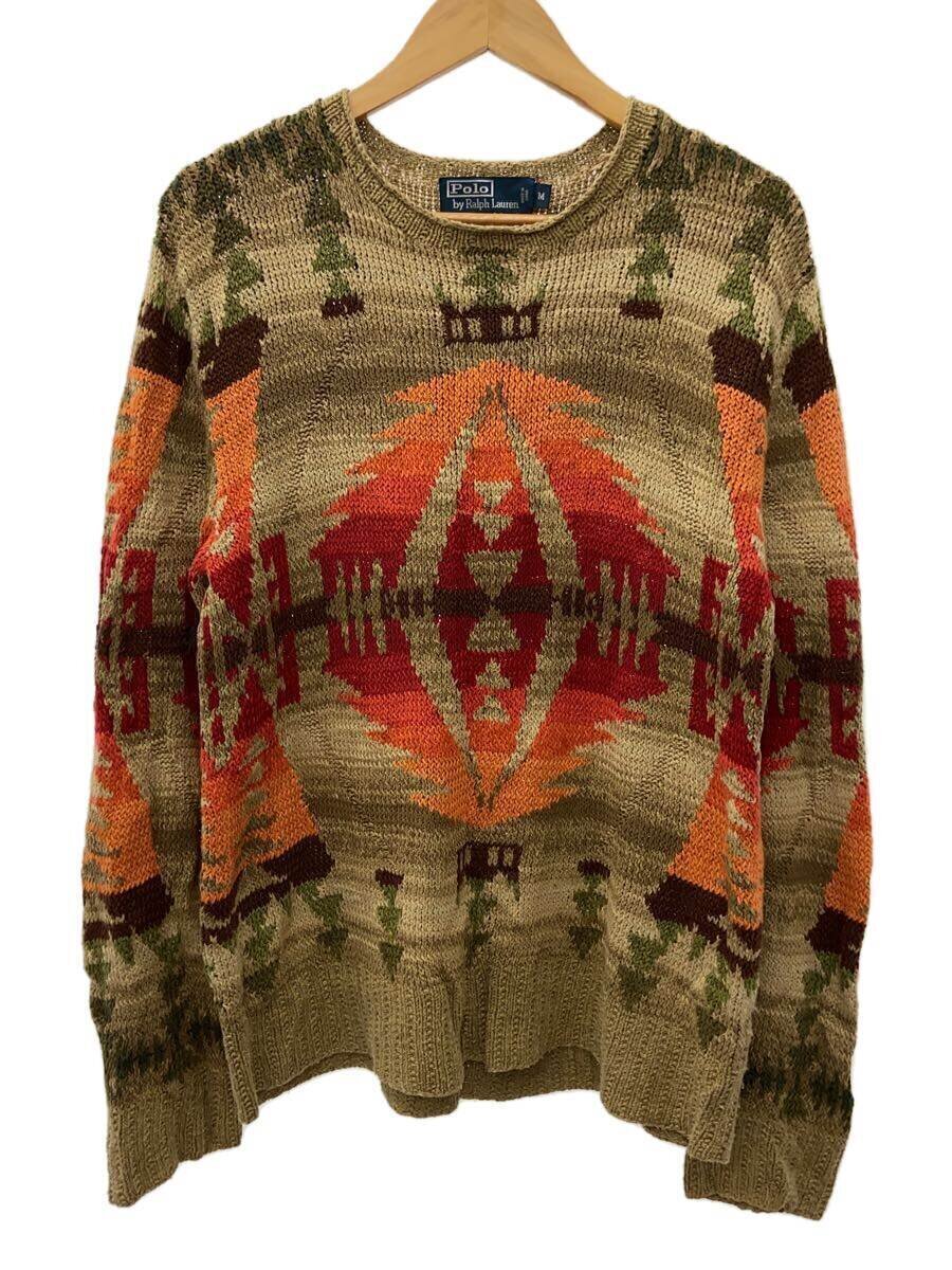 POLO RALPH LAUREN◆90s/HAND KNIT/ネイティブ柄/ニット・セーター(薄手)/M/シルク