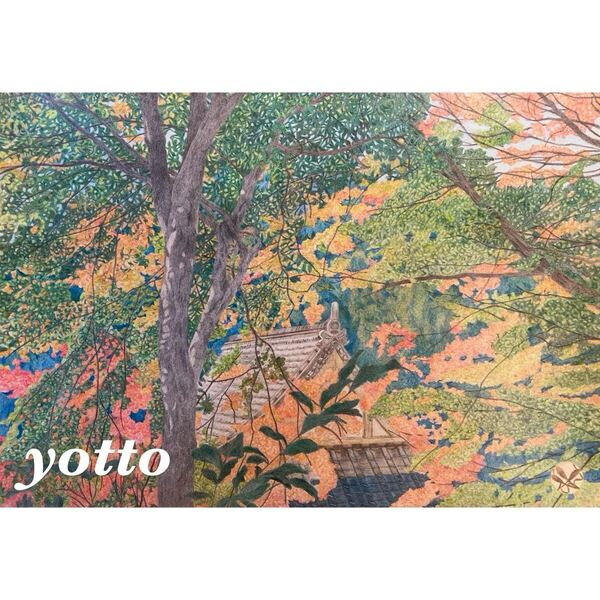 色鉛筆画「 名木紅葉 」A4・額付き◇◆手描き◇原画◆風景画◇◆yotto■50%OFF