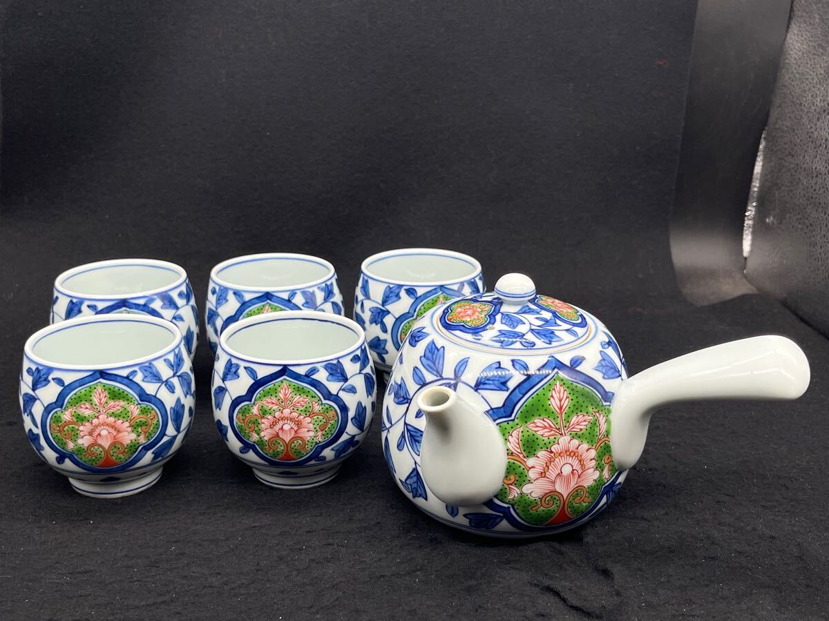 有田焼 源右衛門 湯呑み茶碗 お湯呑み 煎茶道具 色絵 染付 5客