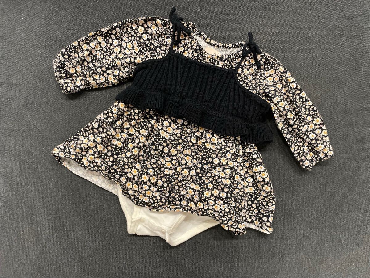プティマイン　小花柄　長袖　ロンパース　ニットキャミセット　80サイズ　ベビー