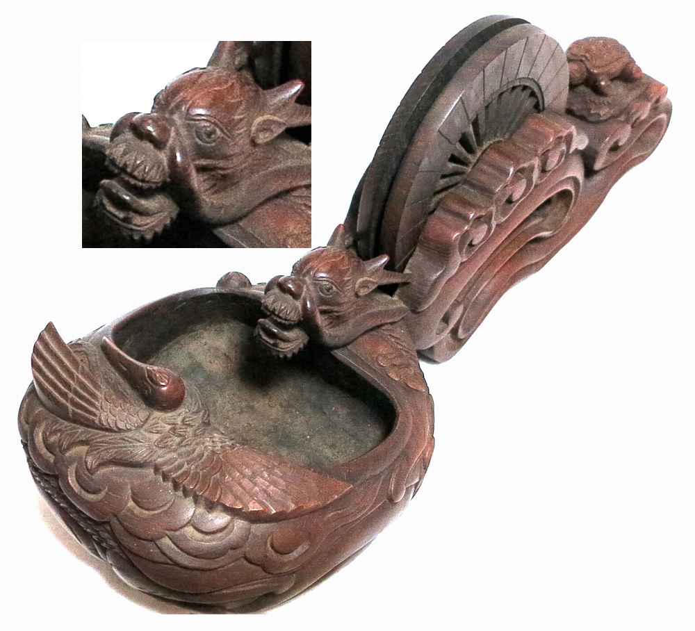 GMGH89○金メッキ かんな 墨壺 セット 大工道具 置き物 龍 鶴亀 秀芳刻 彫刻 縁起物 インテリア オブジェ 工芸品 美品
