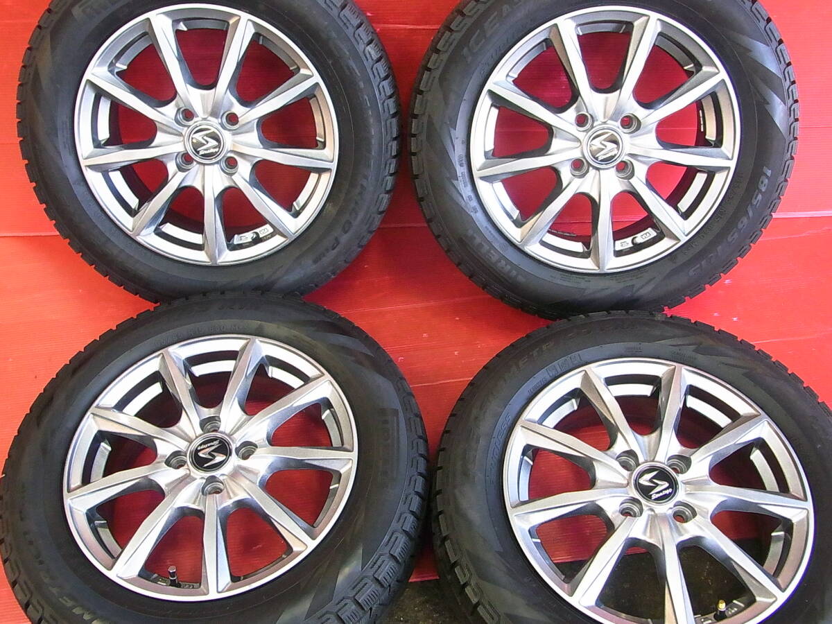 様々なコンパクトカーに!ストラテジー!5.5J 15インチ +50 100/4H +ピレリ製 185/65R15 バリ溝スタッドレス付き4本SET!