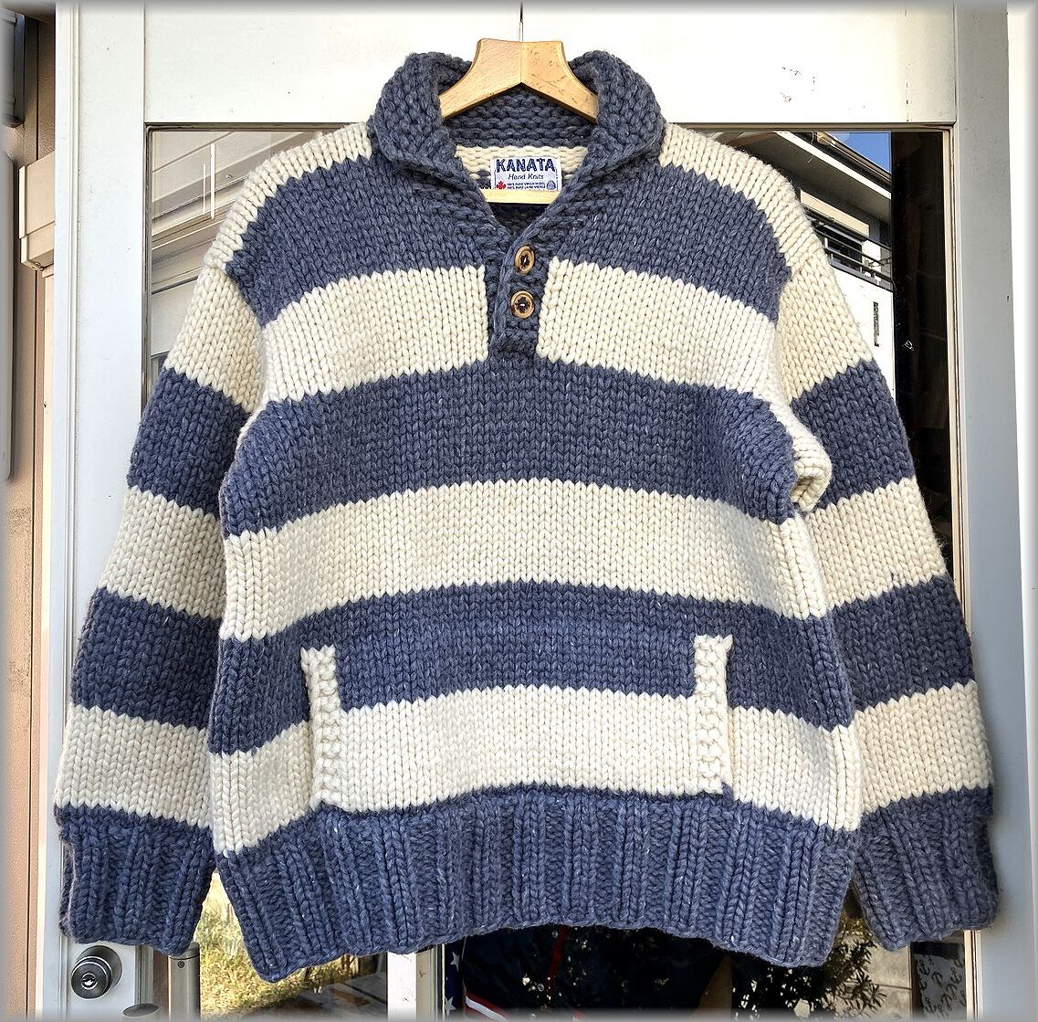 KANATA カウチンニット シャチ ハート 水色 カナダ製 古着