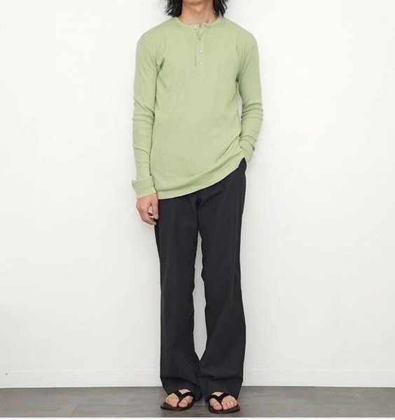 AURALEE ORGANIC SOFT RIB HENLEY NECK L/S TEE