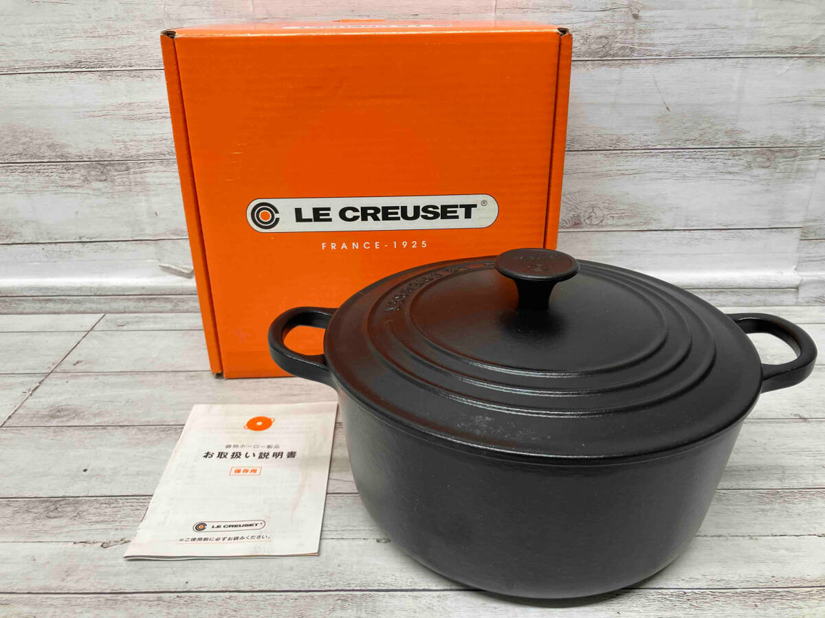 LE CREUSET ル・クルーゼ 両手鍋 鋳物ホーロー製品 ココットロンド 直径:22cm ブラック 付属品は画像のものが全てです