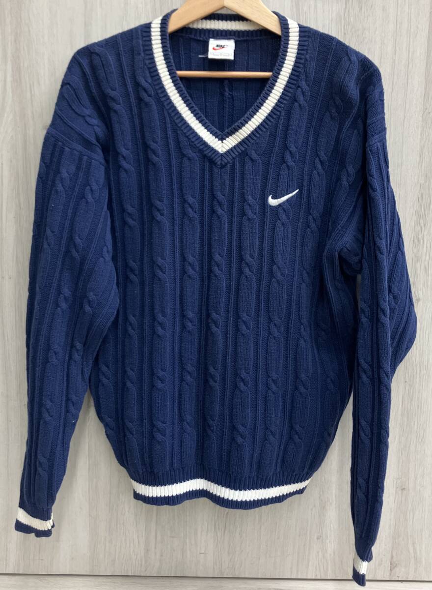 NIKE ナイキ Vネックニット 古着 ネイビー メンズ Lサイズ