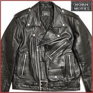 即決★HORN WORKS★メンズ3L レザーライダースジャケット ホーンワークス 本革 ブラック 黒 ダブル ライディング バイカー 本皮