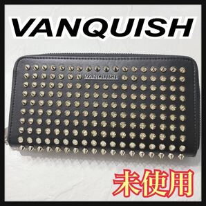 ☆未使用☆ VANQUISH ヴァンキッシュ 長財布 財布 ウォレット ブラック レザー スタッズ ゴールドスタッズ レディース 送料無料