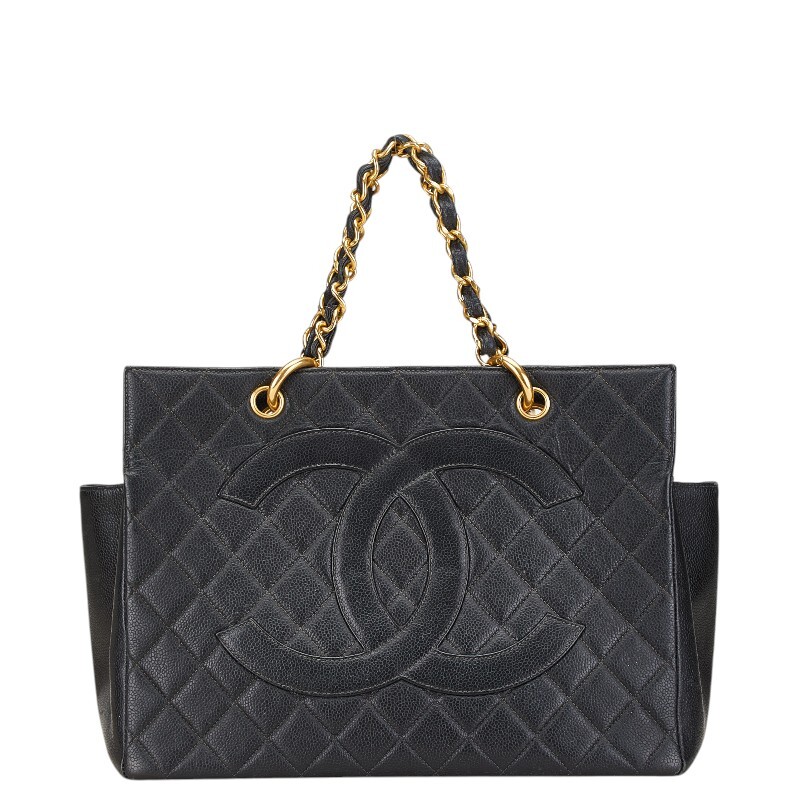 シャネル ココマーク マトラッセ チェーン ハンドバッグ トートバッグ ブラック キャビアスキン レディース CHANEL 【中古】