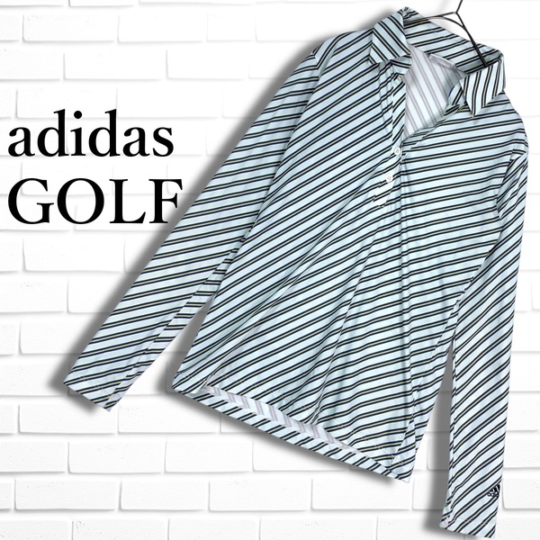 ◆良品◆ adidas GOLF アディダス ゴルフ ストレッチ 長袖 ゴルフ プルオーバー スキッパー シャツ ウェア 青 レディース S 1714L