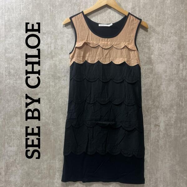 SEE BY CHLOE シーバイクロエ スカラップノースリーブワンピース 40