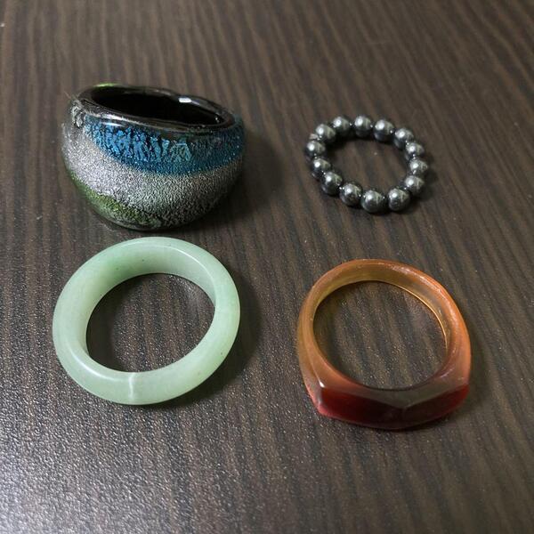 まとめ セット 指輪 リング 16号 内径 18.0 mm アクセサリー ヴィンテージ ゴールド 甲丸 一本腕 ヘタマイト 翡翠 瑪瑙 メノウ 琉球ガラス