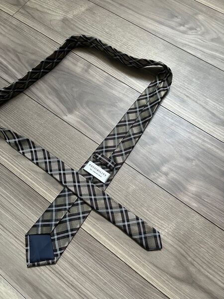 美品 AOYAMA 青山 ポッシビリティ ネクタイ グレージュ チェック スリム トラッド レトロ クラシック ダーク シルク 百貨店