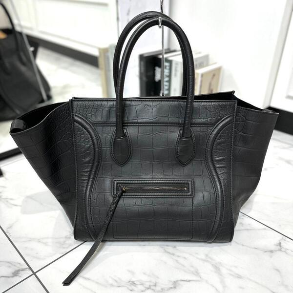 25915 CELINE セリーヌ ラゲージファントム クロコ型押し ブラック