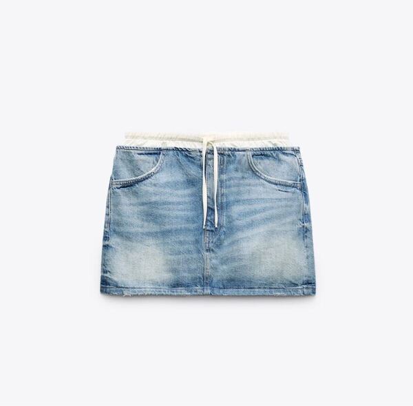 新品未使用タグ付 ZARA TRF コントラスト デニムスカート ブルー XS