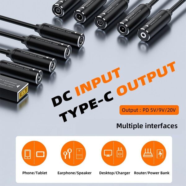 CYケーブルDC 20 Vジャック5.5 x 2.1 mm入力USB-C Type-C出力90度直角電源プラグ充電ケーブル65 WPD 9 V 5 V 20 V