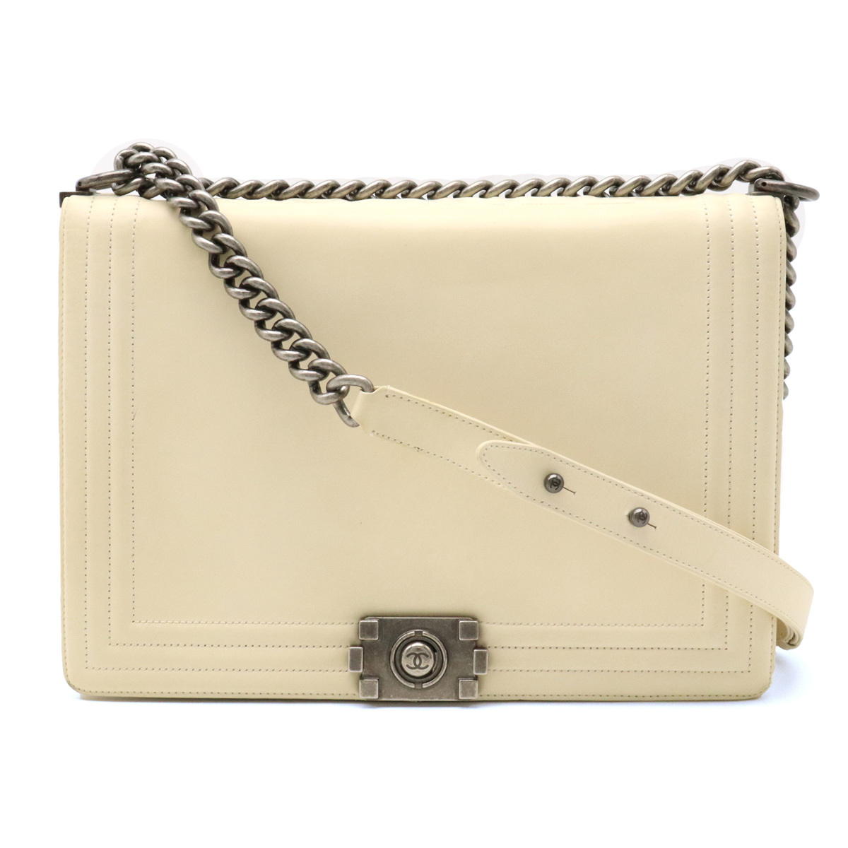 CHANEL シャネル ボーイシャネル ココマーク ショルダーバッグ チェーンショルダー 斜め掛け レザー アイボリー