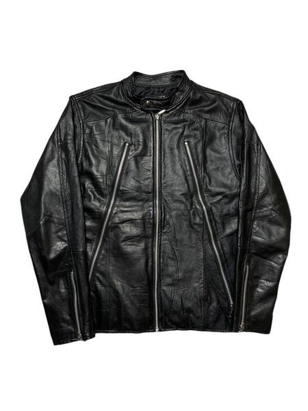 希少 ハの字ジップ レザー シングルライダース 44 黒 Y2K ラムレザー L