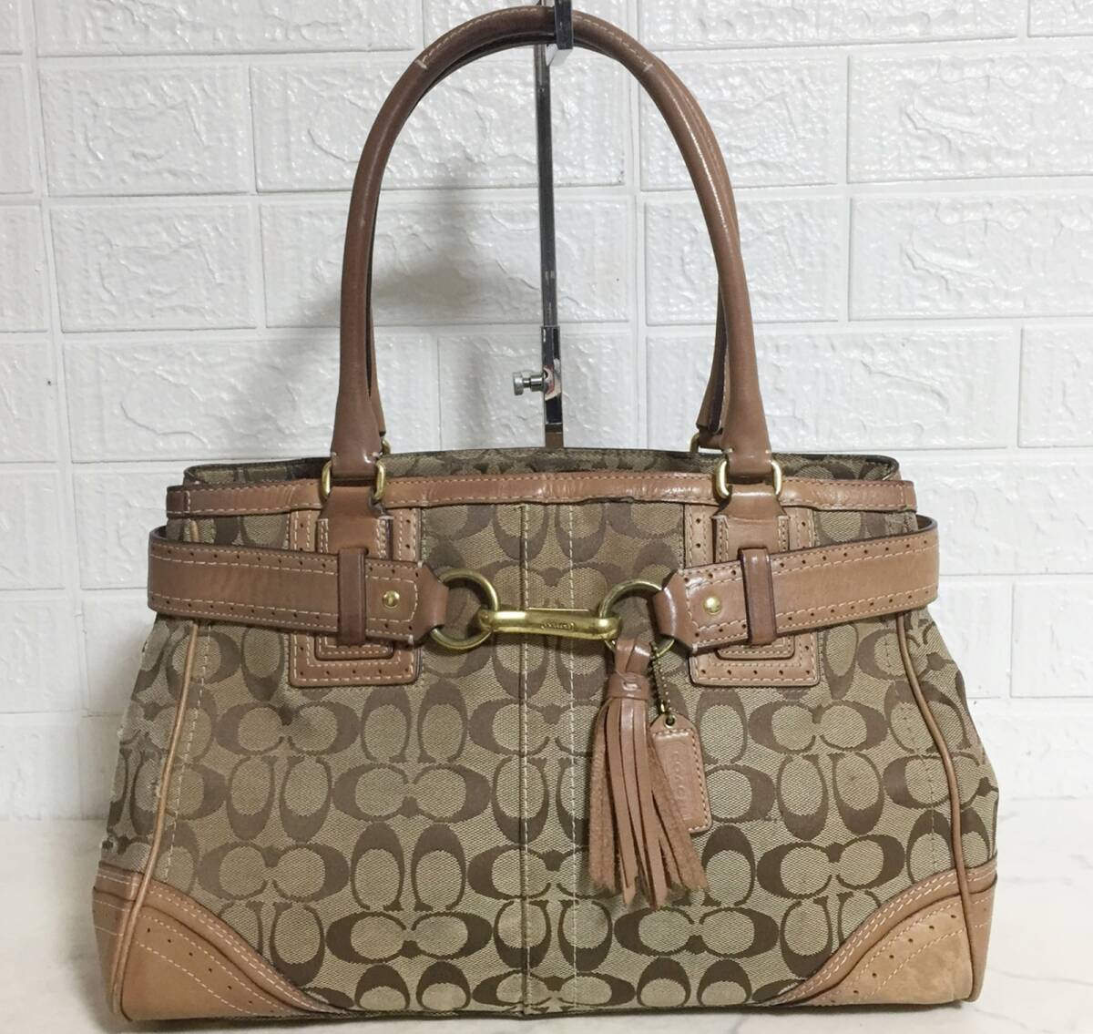 希少】良品COACH コーチ ハンドバッグ キャンバス シグネチャー