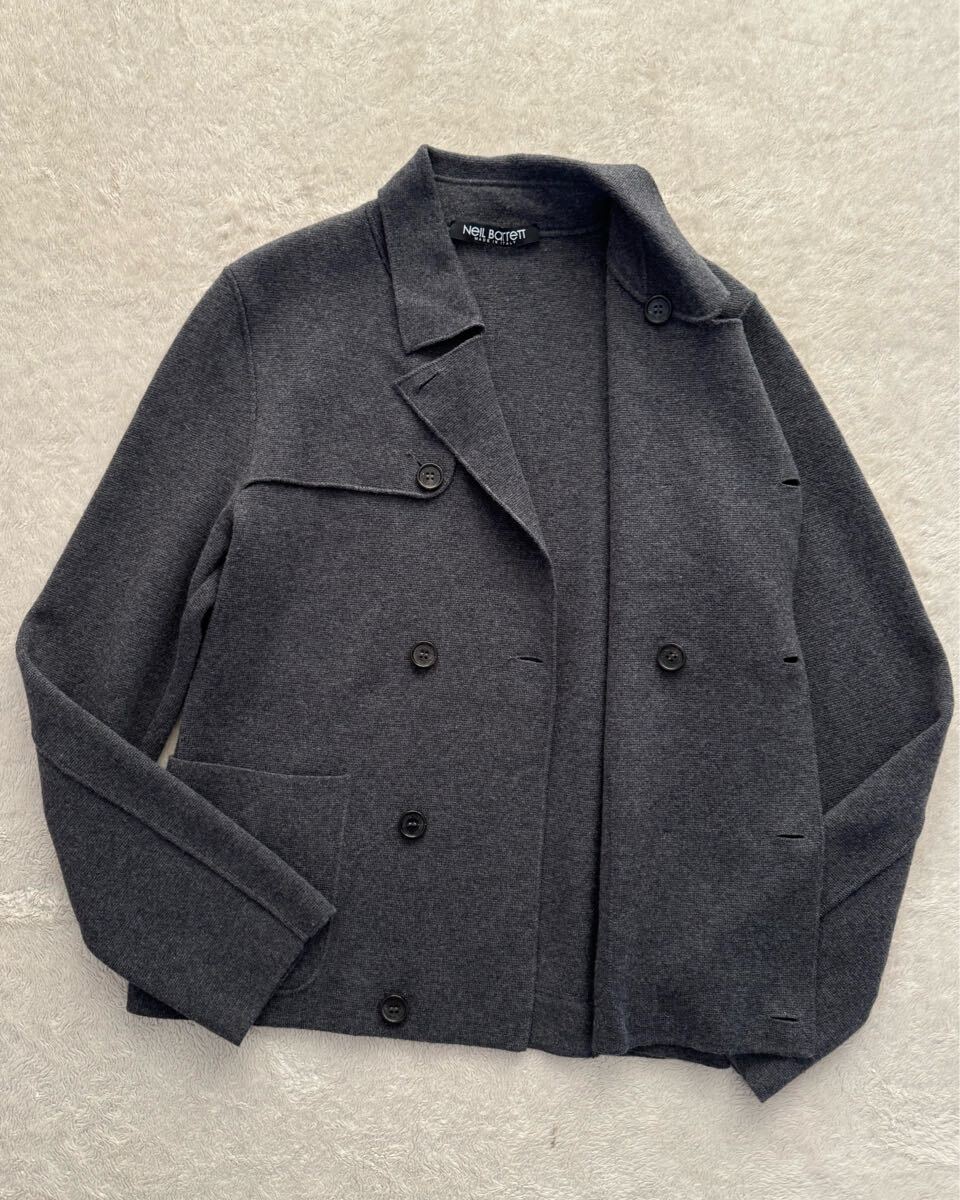 秋冬 NeIL BarreTT sizeS イタリア製ニットジャケット メンズ グレー カーディガン ダブル ニールバレット _サムネイル画像5