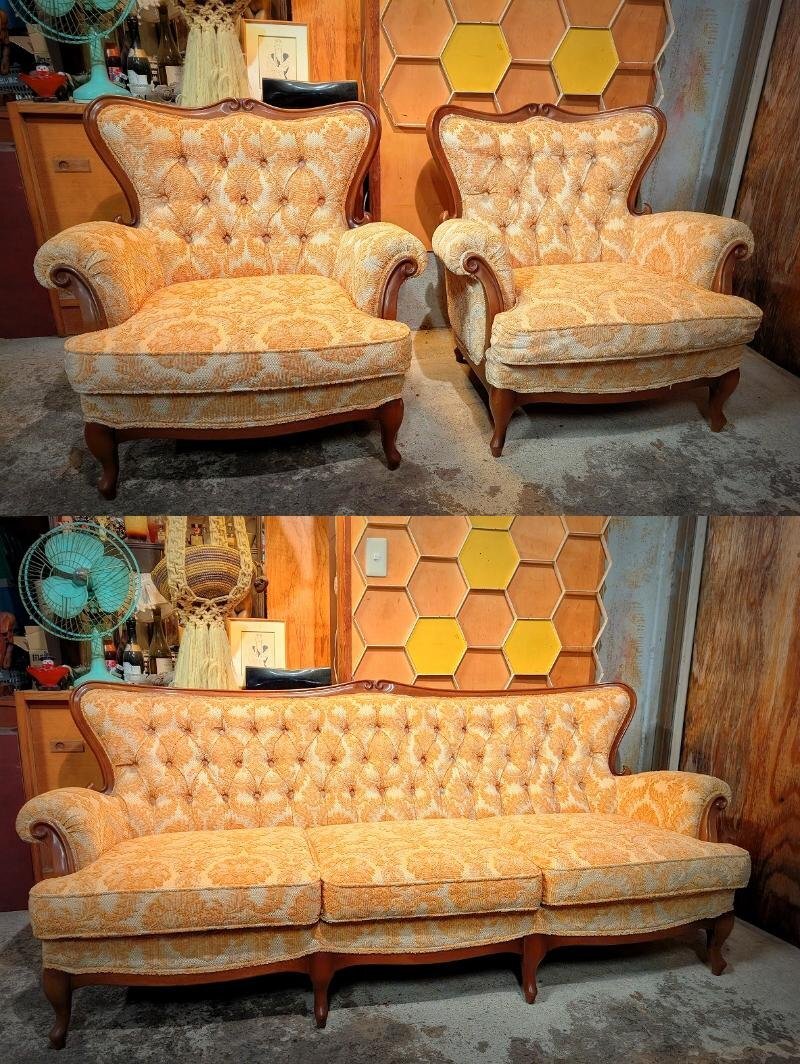 Amazon｜ソファ専門店 モデュロール (2人掛け 幅140cm 奥行68cm 高さ103cm) Symphony シンフォニー 1006シリーズ  ロココ調 ソファー アンティーク風 姫系 大人可愛い 家具 猫脚 彫刻 コンパクト アーム 肘付き クッションシート  【ブラウンフレーム×レッドレザー(本革 
