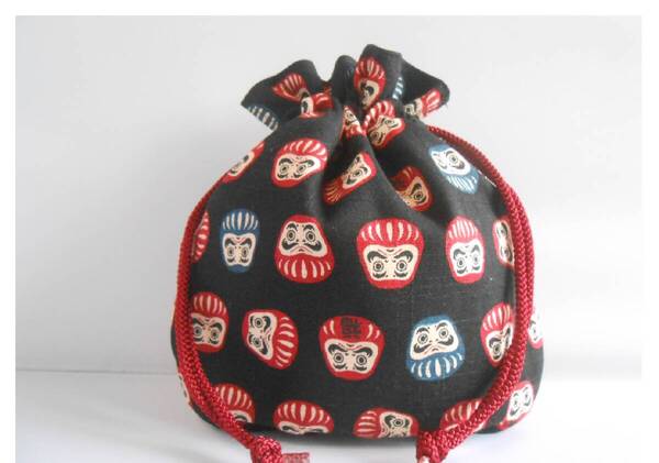 弓道 弦巻・小物入れ 黒地にだるま柄 ハンドメイド品