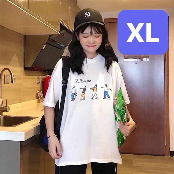 Tシャツ ビッグシルエット プリント シャツ トレンド ストリート 渋谷 ユニセックス メンズ レディース 白 XL
