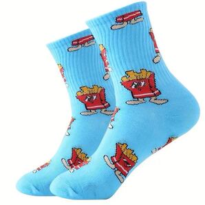 新品未使用品 フライドポテト ファストフード ソックス 靴下 かわいい 水色