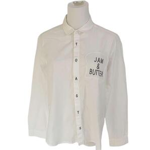 ARROW アロー【L】レディース 長袖シャツブラウス ホワイト 可愛いロゴ パン ジャム バター かわいい ホワイト 白 送料無料