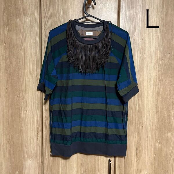 907 paul smith ポールスミス メインライン フリンジ付き半袖ボーダーTシャツ L