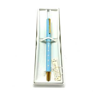 【インク出×】Courreges クレージュ ボールペン ツイスト式 ライトブルー×ゴールド ロゴ 総柄