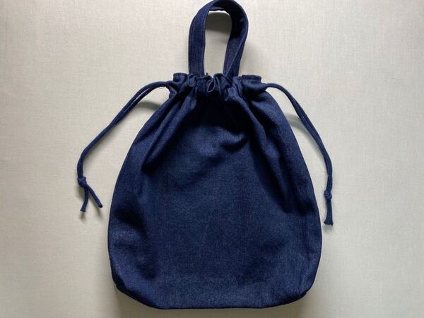 ハンドメイド 体操服入れ【紺デニム・無地】持ち手つき