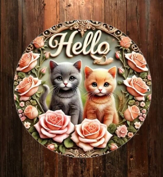 猫の壁飾り メタルウォールアート 猫 HELLO 猫の雑貨 HANAKO