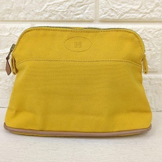 HERMES エルメス ポーチ キャンバス イエロー フランス製 コットン100%