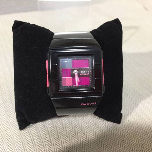程度良(送料込)カシオ■BGA-200 動作品 アナデジ ブラックxピンク BABY-G CASIO