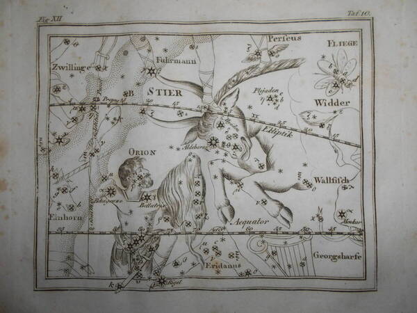 即決1805年ドイツ『メイシナー星図帳PL10牡牛座』天球図 天文 アンティーク 星図、星座早見盤Astronomy, Star map, Planisphere