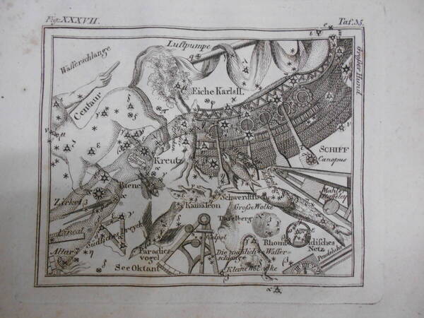 即決1805年ドイツ『メイシナー星図帳PL35竜骨座』天球図 天文 アンティーク 星図、星座早見盤Astronomy, Star map, Planisphere