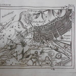 即決1805年ドイツ『メイシナー星図帳PL35竜骨座』天球図 天文 アンティーク 星図、星座早見盤Astronomy, Star map, Planisphere