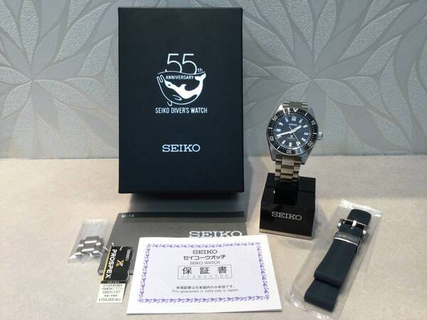 【美品】SEIKO PROSPEX 55周年限定 シリアルナンバー入り ダイバー SBDC107 自動巻 腕時計 ブラック ネイビー☆中古