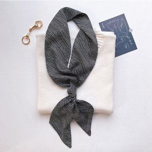 【JS-46】新品レディース スカーフ ストール巻き方 首元 おしゃれ 飾り 鋭角 多機能ネッカチーフボーダー柄 ブラック