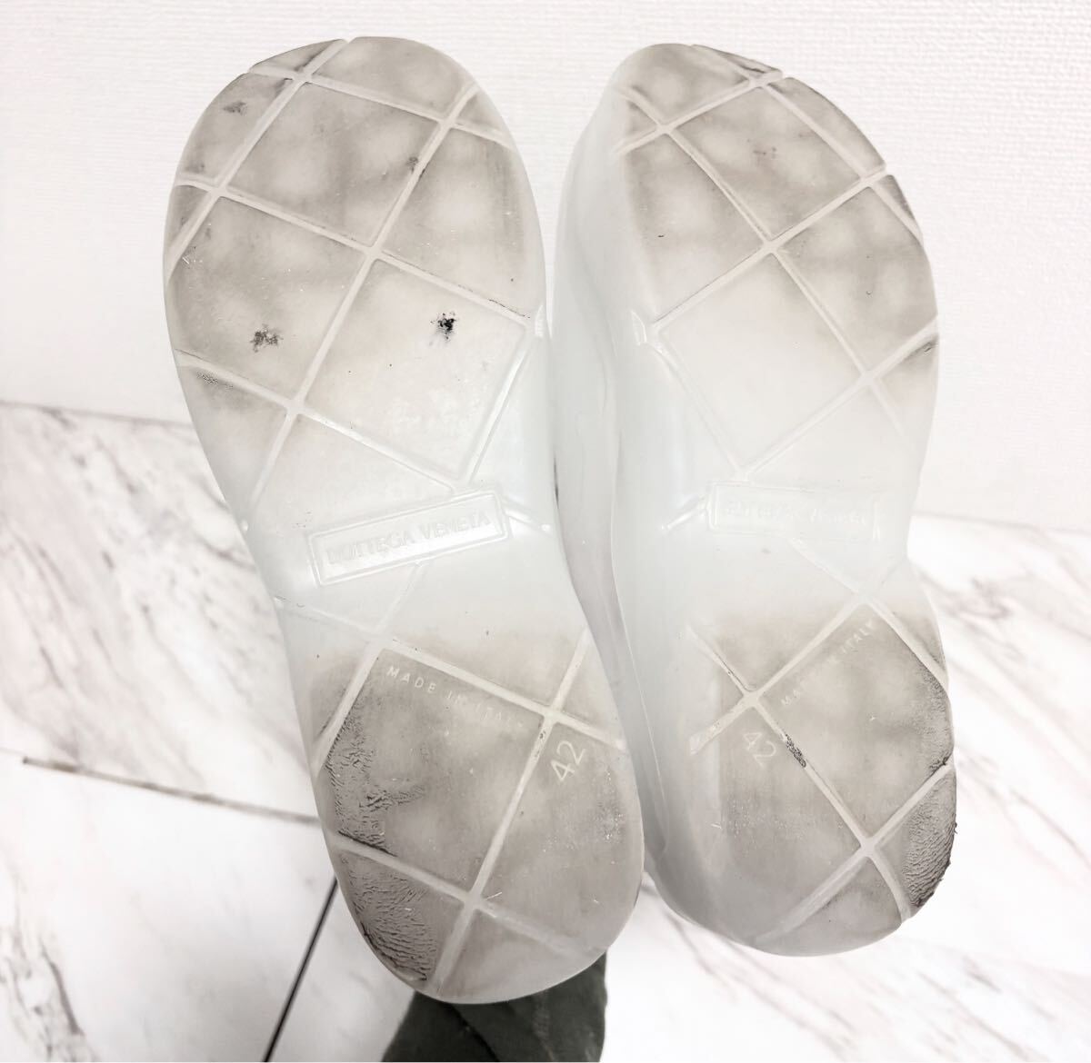 bottega veneta ボッテガヴェネタ 防水 透明 ホワイト 白 スケルトン ラバー パドルブーツ レインブーツ 42 27.0cm 〜 27.5cm 程度